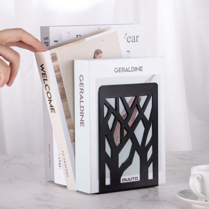INNÃ”PLUS Book Ends, Bookends, Bookends for Shelves, Bookend, Book Ends for Heavy Books, Black Metal Book Shelf Holder Home Decorative, Book Stoppers for Shelves 3 Pair - Image 5